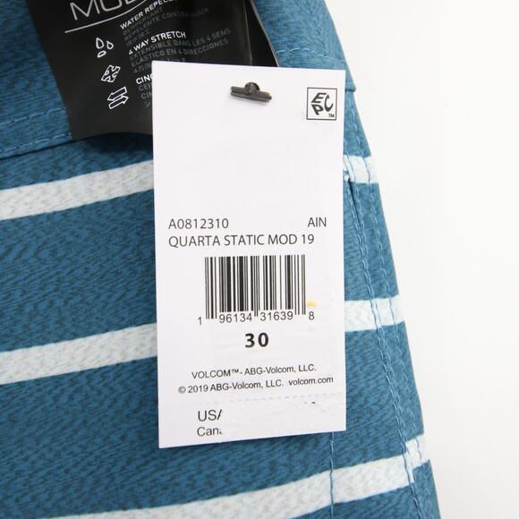 Volcom Men's Swim Trunks Blue Aged Indigo Striped Quarta Static Mod-Tech Size 30 - Picture 8 of 13